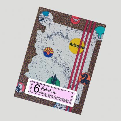 Arizona Note Cards, Pack Of 6 Cards, Usa Map..