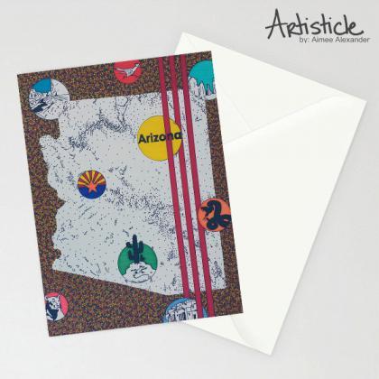 Arizona Note Cards, Pack Of 6 Cards, Usa Map..