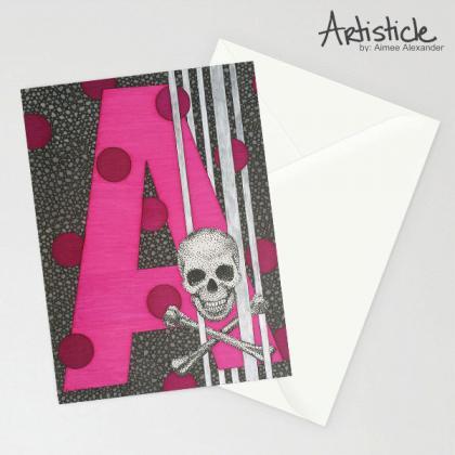 A Skull Note Cards, Pack Of 6 Cards, Monogram A..