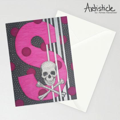 S Skull Note Cards, Pack Of 6 Cards, Monogram S..