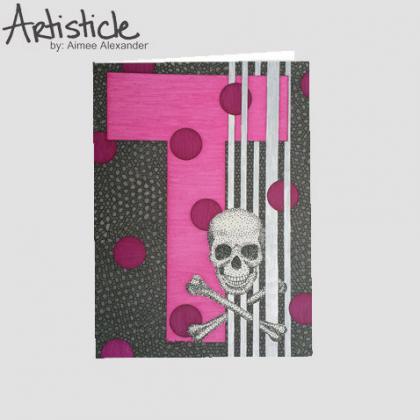 T Skull Note Cards, Pack Of 6 Cards, Monogram T..