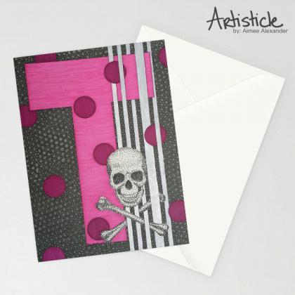T Skull Note Cards, Pack Of 6 Cards, Monogram T..