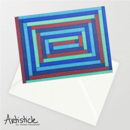 Blue Note Cards, Set Of 6 Cards, Geometric..