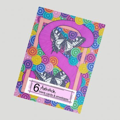 Butterfly Note Cards, Set Of 6 Cards, Alphabet..