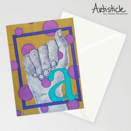 Monogram A Cards, Set Of 6 Cards, Sign Language..
