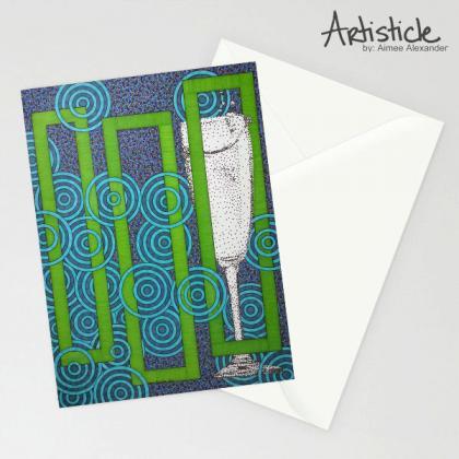 Champagne Glass Cards, Set Of 6 Cards, Cocktail..
