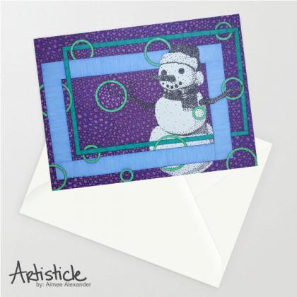 Snowman Greeting Card, 5x7 Blank Card, Holiday..