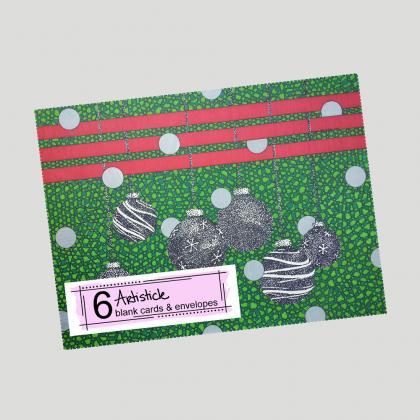 Ornaments Card, Set Of 6 Cards, Christmas Cards,..