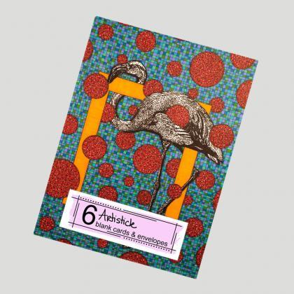Flamingo Note Cards, Package Of 6 Cards, Tropical..