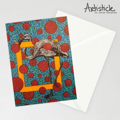 Flamingo Note Cards, Package Of 6 Cards, Tropical..