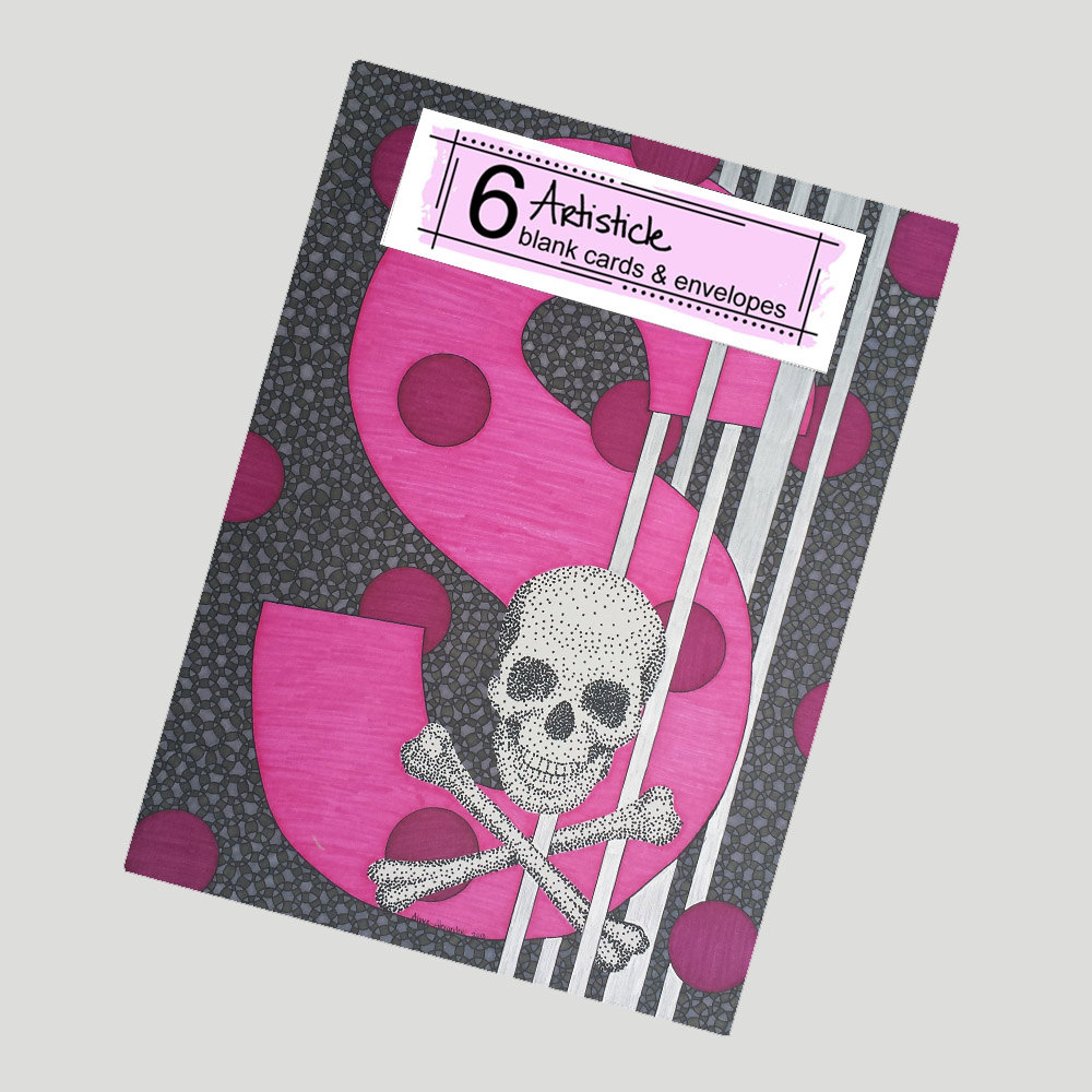 S Skull Note Cards, Pack Of 6 Cards, Monogram S Cards, Alphabet Letter S, Personal Stationery, Initial S Cards, Pink Grey Cards, Crossbones