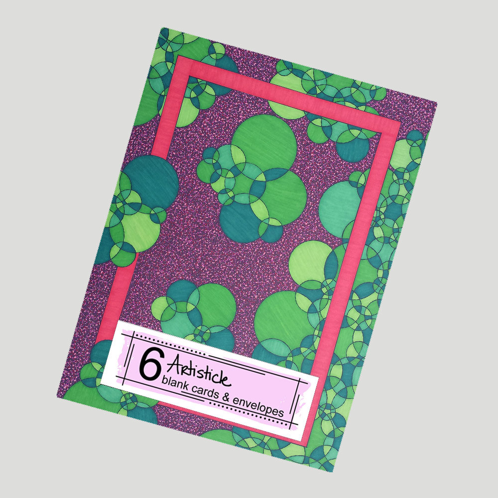 Watermelon Cards, Package Of 6 Cards, Abstract Art Cards, Fruit Stationery, Lime Green Cards, Pink Cards, Geometric Stationery