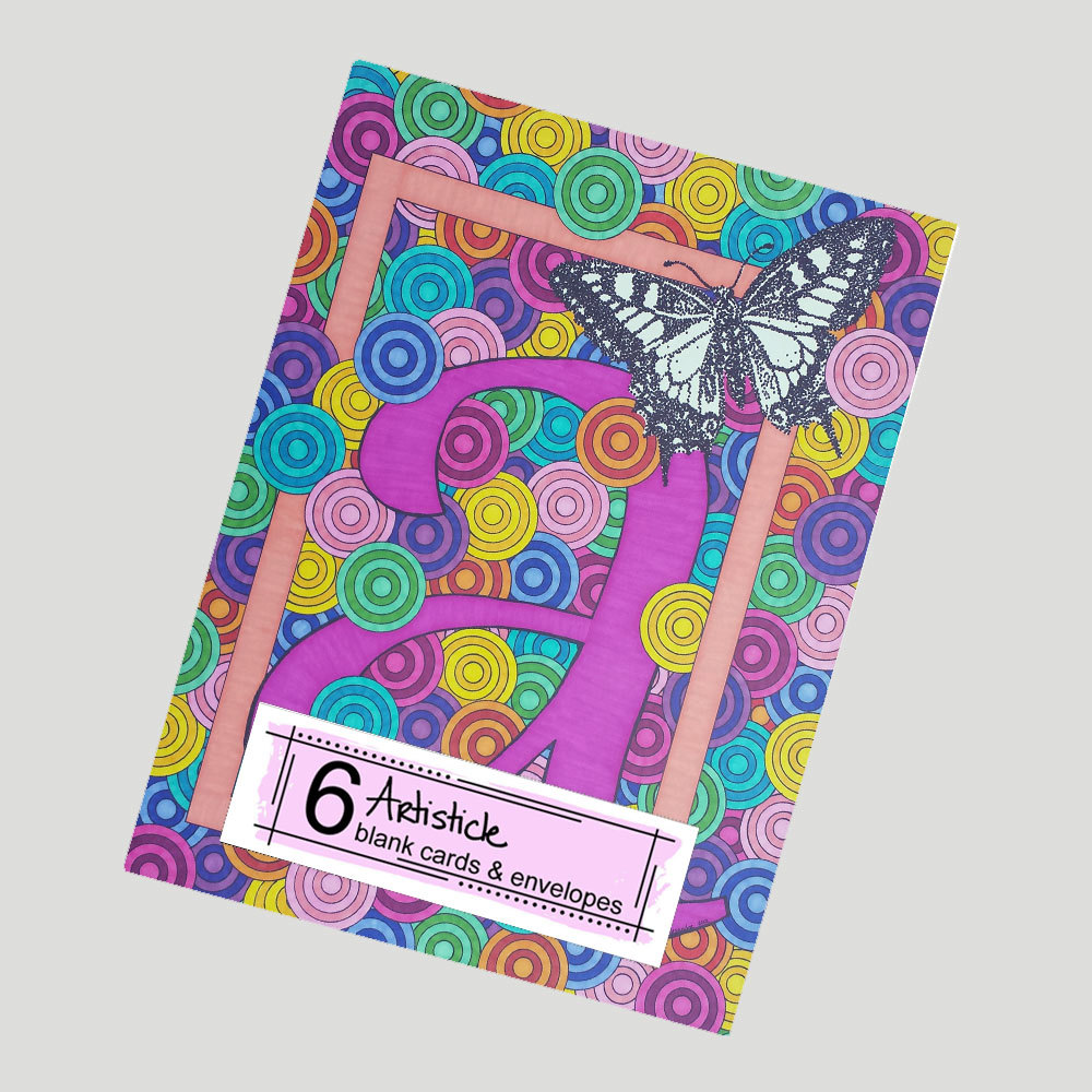Butterfly Note Cards, Set Of 6 Cards, Alphabet Letter A, Monogram A Cards, Initial A Cards, Pink Stationery Set, Cards For Her, Spring Cards