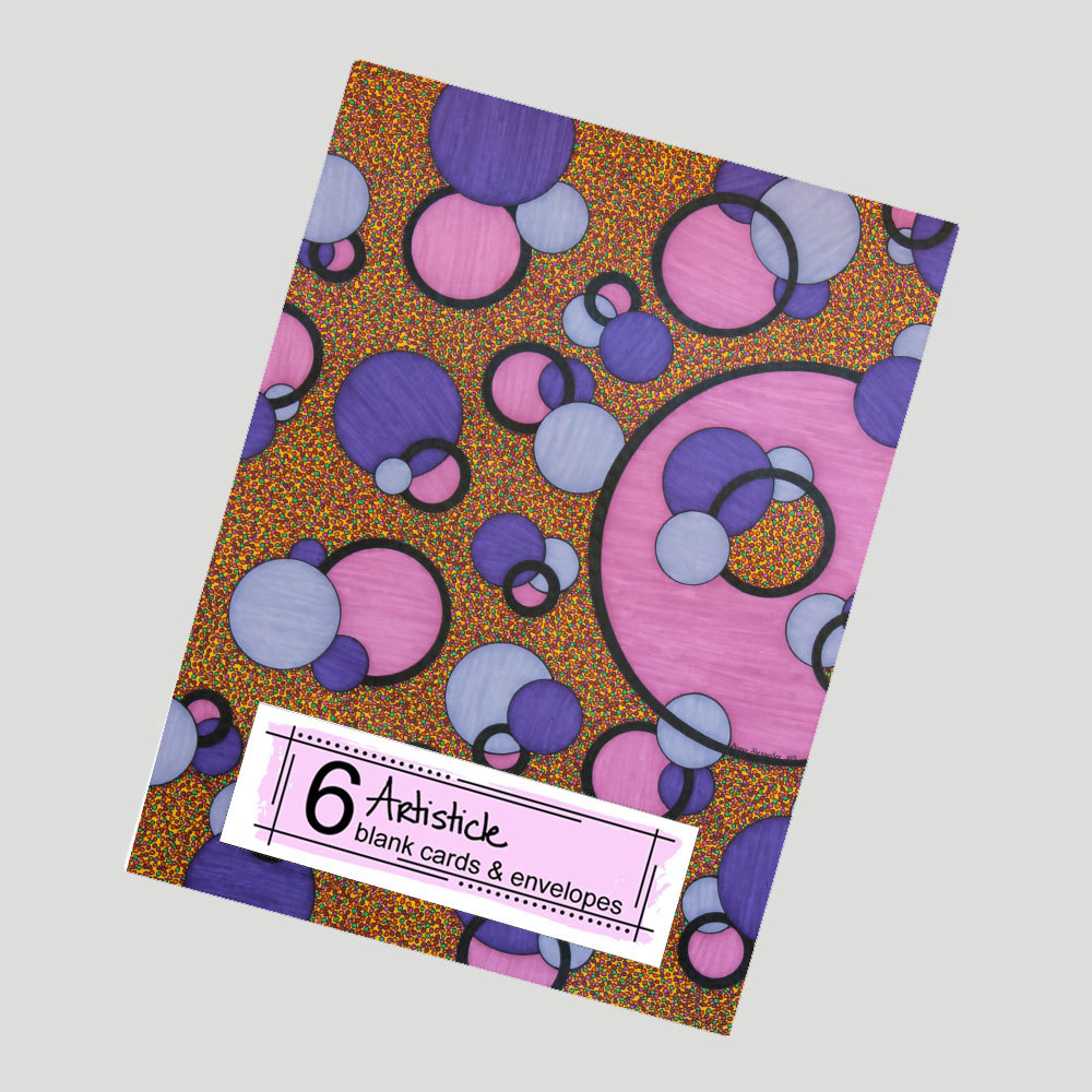 Nerds Note Cards, Set Of 6 Cards, Geometric Stationery, Abstract Cards, Blank Cards, Gift Cards For Her, Artisticle Cards, Pink Purple Cards