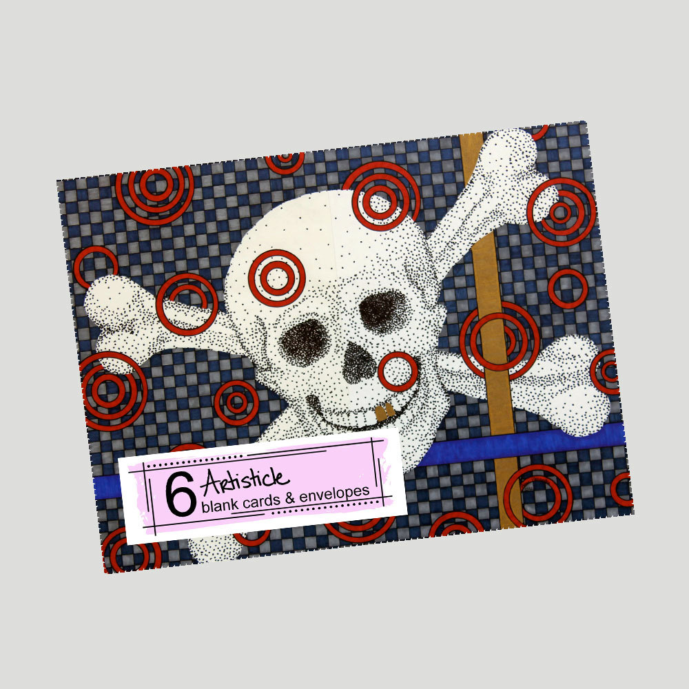 Skull Note Cards, Set Of 6 Cards, Skull Crossbones, Pirate Note Cards, Boys Stationery, Skull Stationery, Fantasy Cards, Fairy Tale Cards