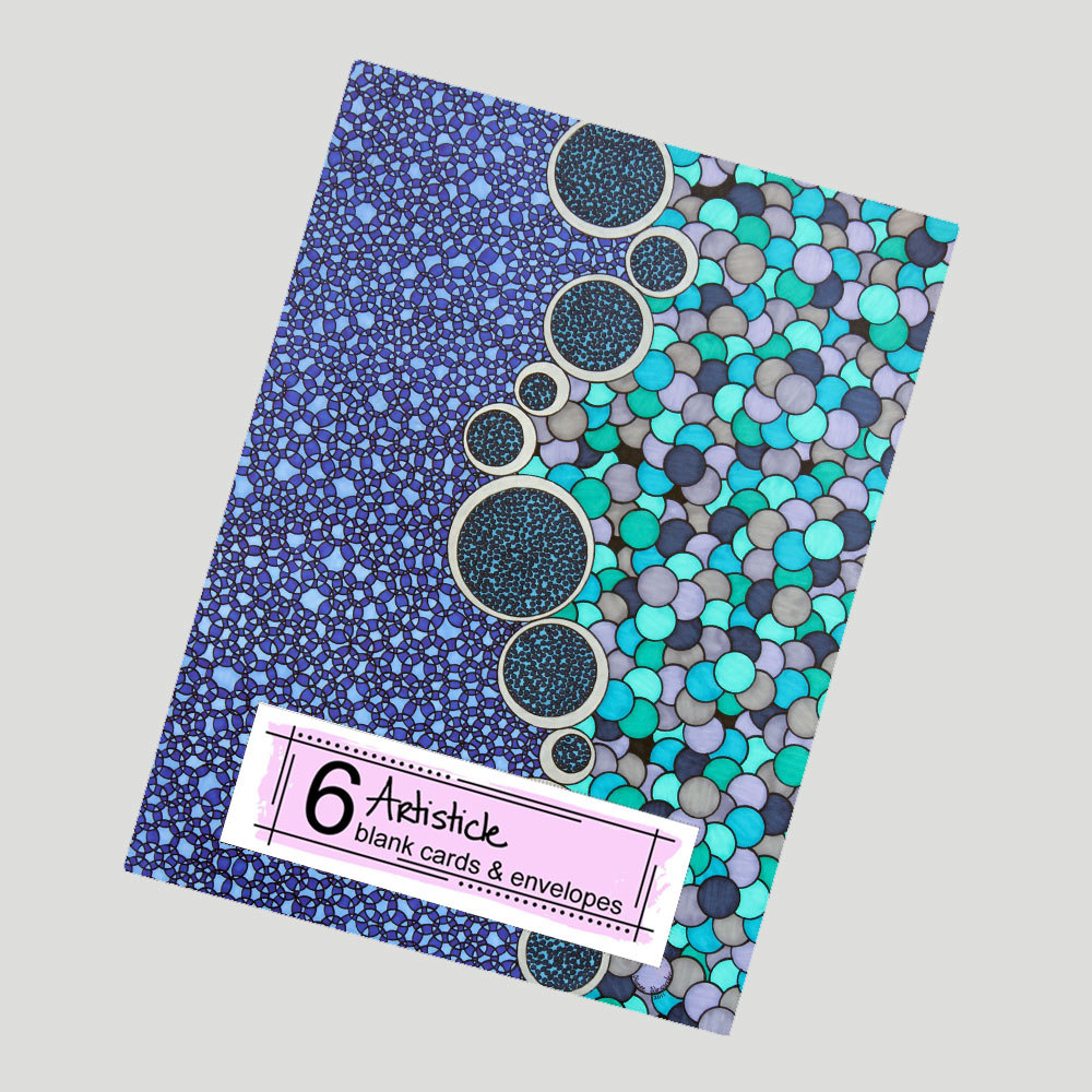 Blue Tentacles Note Cards, Set Of 6 Cards, Geometric Cards, Gift Cards For Him, Masculine Stationery, Geometric Stationery, Modern Art Card