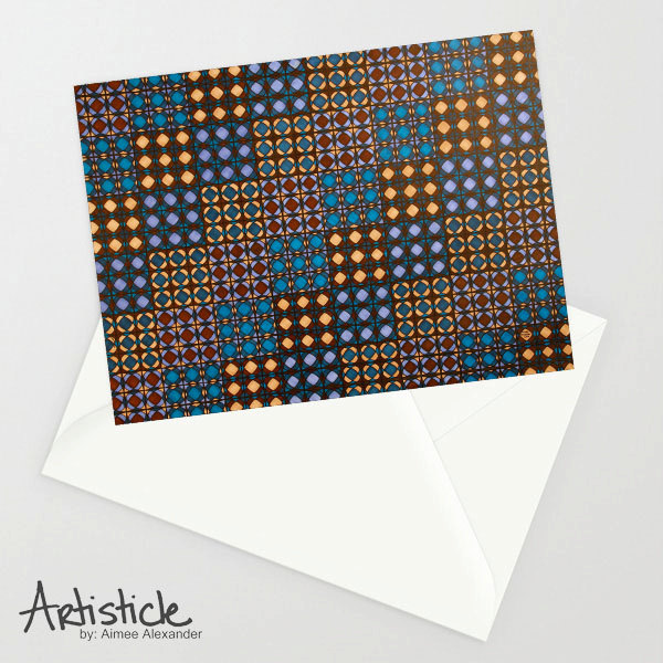 Geometric Card, 5x7 Greeting Card, Blank Note Card, Circle Card, Card For Him, Gift Cards, Masculine Stationery, Blue Brown Stationery